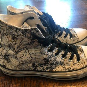 Black & White Floral / Flower High Top Converse 10